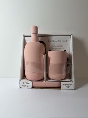 Laura Ashley Blush Pink 3-Piece Bath Set - Soap Dispenser, Tumbler & Tray